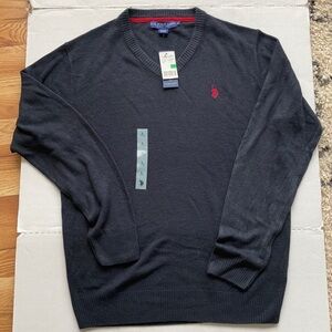 Polo navy vneck pull over long sleeve sweater